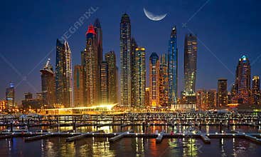 architectural landscape in the United Arab Emirates, Dubai at night.