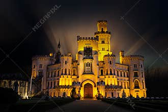 Night over Castle Hluboka nad Vltavou in Czech republic
