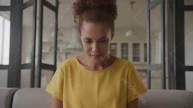 Woman in aspirations, excited african american lady