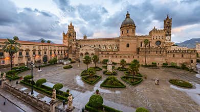 Palermo, Italy at the Palermo Cathedral at dusk
