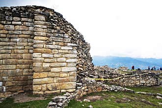 RUINS of stone wall fortress of kuelap chachapoya culture from the 11th century to the 16th century archeology pre inca