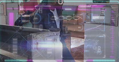 Animation of data processing over diverse couple at gas station