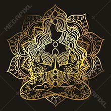 Yoga illustration. Meditation pose. Ornamental zenart