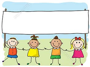 Children with banner