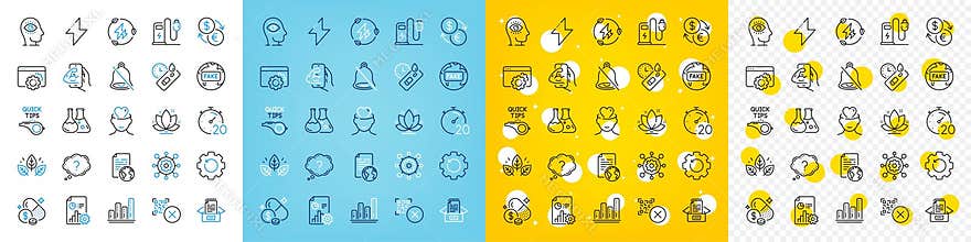 Vector icons set of Tutorials, Chemistry lab and Question mark line icons. For web app. Vector