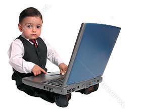 Little Man Series: Looking Up from Laptop