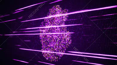 Futuristic Purple Shinny Binary Digital Number Mosaic Grid Map Of Qatar Perspective Light Streaks