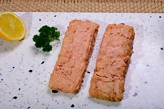 Tasty vegetarian vegan fish free salmon steak, healthy food