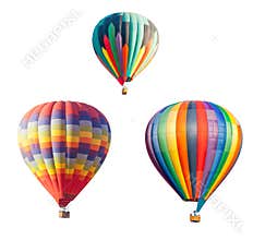 Three Hot Air Balloons Isolated of a White Background with Transparent PNG Option.