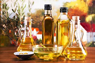 Olive oil and olives set