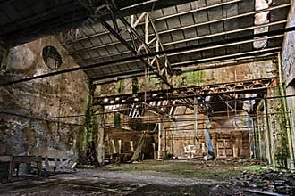 industrial archaeology, old abandoned and collapsed factory