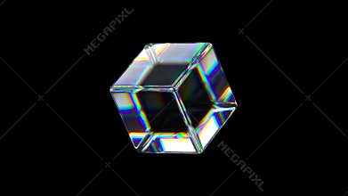 3d glass rotating transparent cube.
