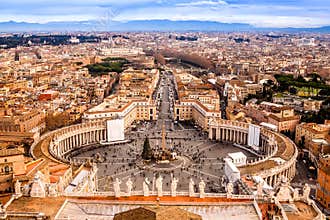 Rome, Italy. Famous Saint Peter's Square in Vatican and aerial v