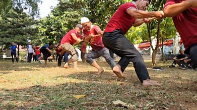 Cinematic shot of the tug-of-war competition
