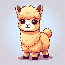 Cartoon alpaca, illustration. Cute farm animals, Isolated on bright background. Generative ai