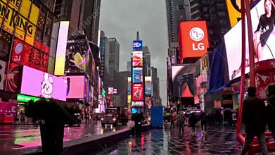 Times Square in Manhattan, New York City on a Damp Early Morning