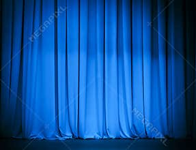 Theatre stage blue curtain