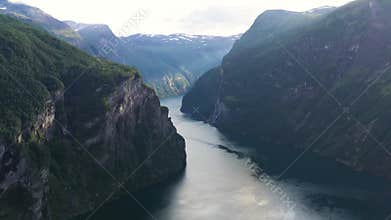Aerial View of Geirangerford in Norway at sunset
