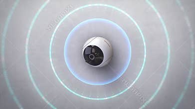 Rotating security camera with AI recognition installed on the wall