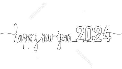 animated single line drawing of handwritten text happy new year 2024