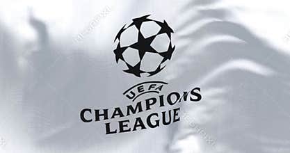 close-up of UEFA Champions league flag waving