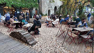 Bergamo, Italy. The old town. The restaurants and bars during the Christmas time. Christmas decorations