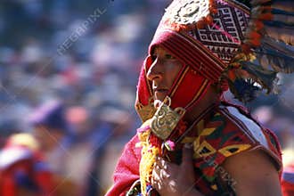 Cusco, Peru, Men Dressed In Traditional Inca Costumes For Inti Raymi ,Ceremony King