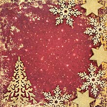 Abstract Gold Christmas Tree Snowflake and Star Background Border