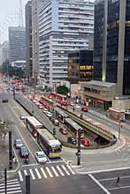 Sao Paulo, Brazil: famous Paulista avenue, financial center, at rush hour in afternoon