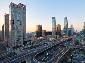 Beijing CBD Bridge and Street full of vehicles, rush hour traffic