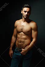 Portrait of topless macho man