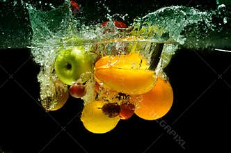 Splashing Fresh fruit and Vegetables