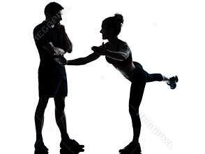 One couple man woman exercising workout fitness