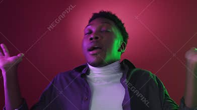 wow face neon people surprise awe guy omg on pink