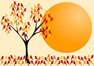 Autumnal Bird Tree invitation Card