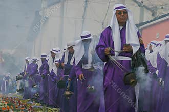 Holy Week in Guatemala: Procession on Jesus Nazarene of the Mercy on Palm Sunday in Antigua Guatemala