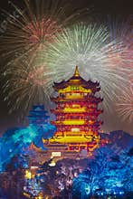 The Yellow Crane Tower fireworks, Wuhan, China