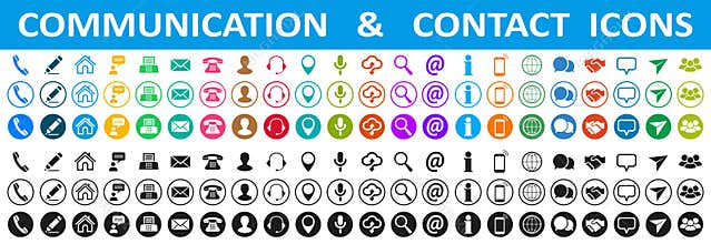Set colored and black contact icons, communication signs - vector
