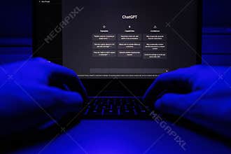ChatGPT on computer. Chat GPT is artificial intelligence AI chatbot which was launched by OpenAI