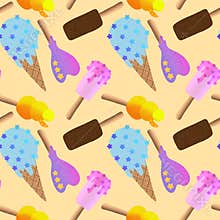 Summer cartoon food seamless kawaii stars ice cream pattern for wrapping paper and fabrics and linens and kids
