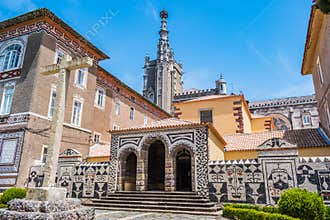 Luso, PORTUGAL - June 14, 2022 - Perspective of facade and entrance in the convent of santa cruz of Bussaco