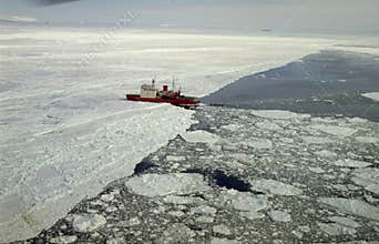 Antarctica Argentinian Irizar Icebreaker breaks the ice shelf