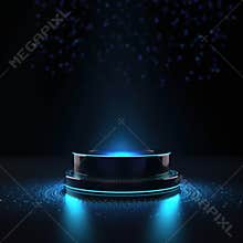 Blue stage spotlight. Pedestal for display platform for design. Blank product display stand.