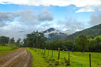Clouds and mist in the green countryside