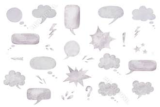 Collection of speech bubbles and dialog balloons. Hand watercolor painting.