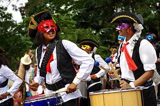 Funny pirates army with drums welcoming carnival