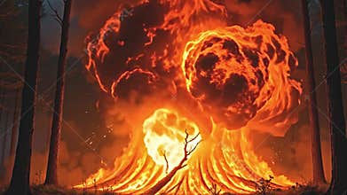 glary flame burst inward adenine afforest setting, flame absorb Generative AI