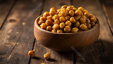 Bowl of Roasted Chickpeas on Wood.