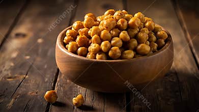 Bowl of Roasted Chickpeas on Wood.