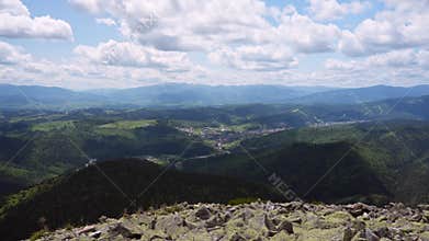 Panorama of the Carpathian Mountains from one of the peaks.